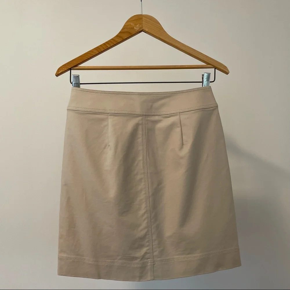 Ann Taylor Khaki Tan Mini Pencil Skirt Full Zip Front Snap Pockets - Picture 2 of 4